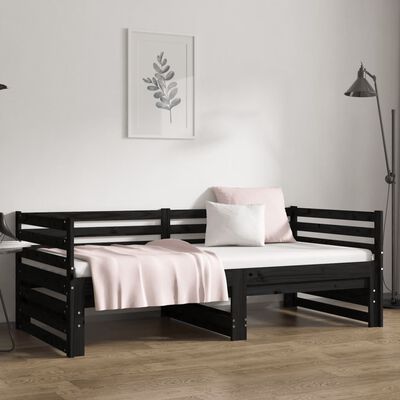 vidaXL Sofá cama extraíble madera maciza de pino negro 2x(90x190) cm