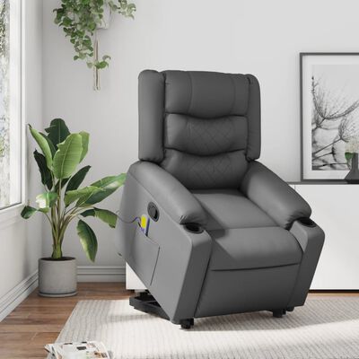 vidaXL Sillón reclinable de masaje de pie cuero artificial gris