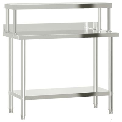 vidaXL Mesa de trabajo para cocina con estante acero inox 110x55x120cm