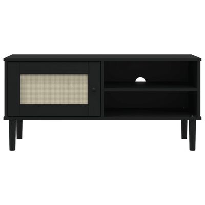 vidaXL Mueble de TV SENJA aspecto ratán madera pino negro 106x40x49 cm