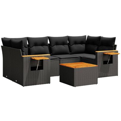 vidaXL Set de comedor de jardín 7 pzas y cojines ratán sintético negro