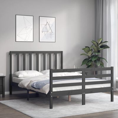 vidaXL Estructura cama de matrimonio con cabecero madera maciza gris