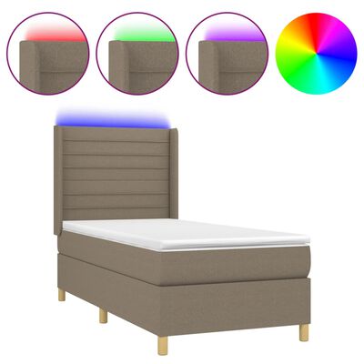 vidaXL Cama box spring colchón y luces LED tela gris taupe 100x200 cm