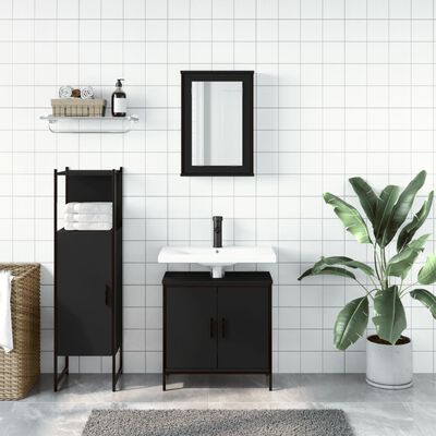 vidaXL Juego de muebles de baño 3 pzas madera contrachapada negro