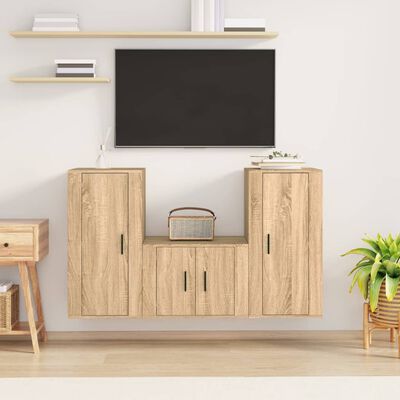 vidaXL Set de muebles para TV 3 pzas madera contrachapada roble sonoma