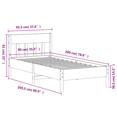 vidaXL Estructura de cama sin colchón madera maciza de pino 90x200 cm