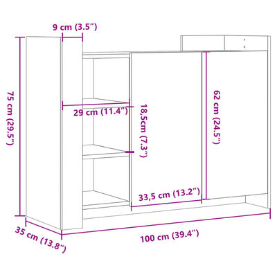 vidaXL Aparador madera de ingeniería gris Sonoma 100x35x75 cm