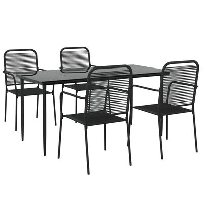 vidaXL Juego de comedor jardín 5 pzas acero y cuerda de algodón negro