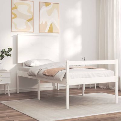 vidaXL Cama para personas mayores con cabecero madera maciza blanco