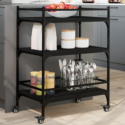 vidaXL Carrito de cocina de madera de ingeniería negro 65x40x86,5 cm