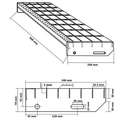 vidaXL Peldaño de rejilla acero galvanizado 90x24x7 cm