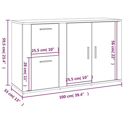 vidaXL Aparador madera contrachapada roble Sonoma 100x33x59,5 cm