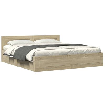 vidaXL Cama con cabecero madera de ingeniería roble Sonoma 200x200 cm