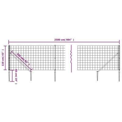 vidaXL Cerca de alambre con pinchos de anclaje gris antracita 1,1x25 m