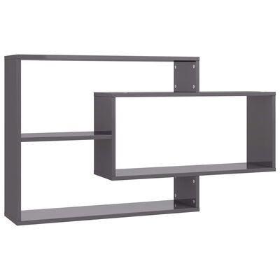 vidaXL Estantes de pared contrachapada gris brillante 104x20x58,5 cm