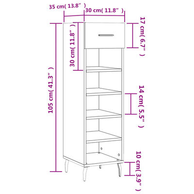 vidaXL Zapatero madera de ingeniería gris Sonoma 30x35x105 cm