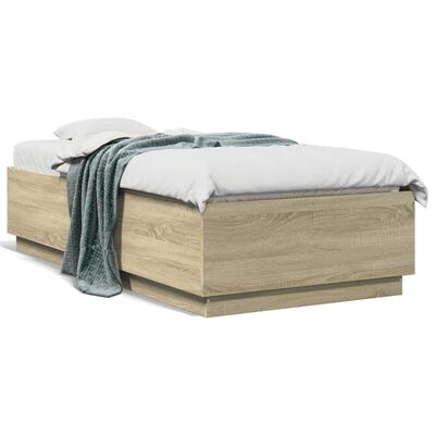 vidaXL Estructura cama con luces LED madera roble Sonoma 90x190 cm