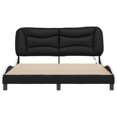 vidaXL Estructura de cama con luz LED cuero PE negro blanco 160x200 cm