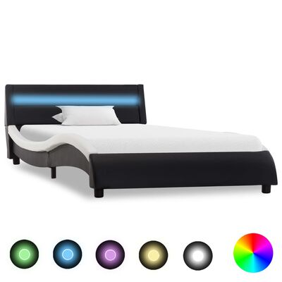 vidaXL Estructura cama con LED cuero sintético negro blanco