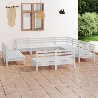 vidaXL Juego de muebles de jardín 11 piezas madera maciza pino blanco