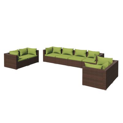 vidaXL Set muebles de jardín 8 piezas y cojines ratán sintético marrón