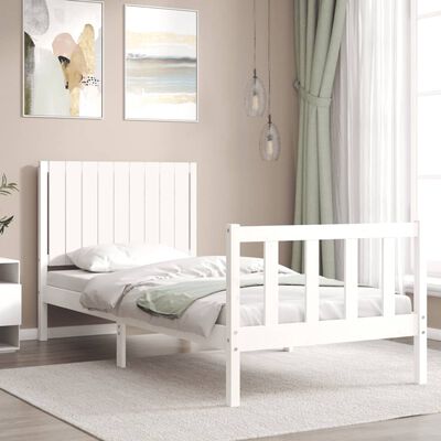 vidaXL Estructura de cama con cabecero madera maciza blanco 90x200 cm