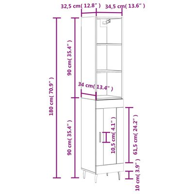 vidaXL Aparador alto madera contrachapada gris Sonoma 34,5x34x180 cm