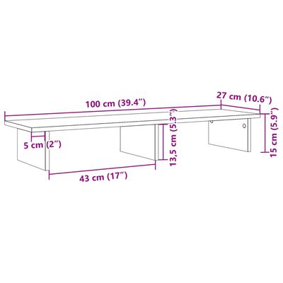 vidaXL Soporte de pantalla madera ingeniería marrón roble 100x27x15 cm