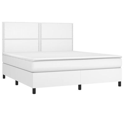 vidaXL Cama box spring colchón y LED cuero sintético blanco 180x200 cm