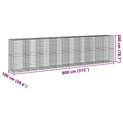 vidaXL Cesta de gaviones con cubierta hierro galvanizado 800x100x200cm