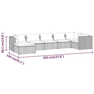 vidaXL Set de muebles de jardín 7 pzas y cojines ratán sintético negro