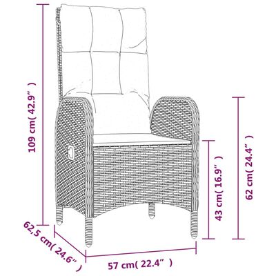 vidaXL Set comedor de jardín 3 pzas con cojines ratán sintético negro