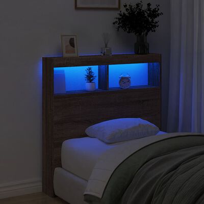 vidaXL Cabecero de cama con luz LED marrón roble 100x17x102 cm