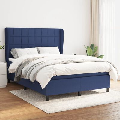 vidaXL Cama box spring con colchón tela azul 140x190 cm