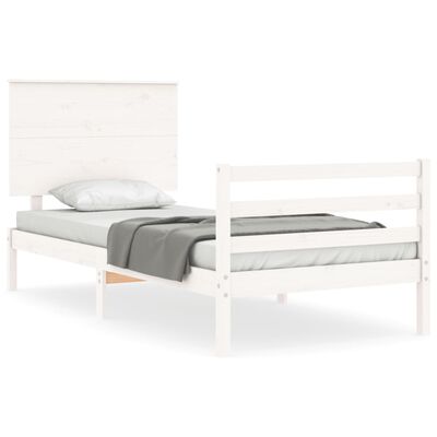 vidaXL Estructura de cama con cabecero madera maciza blanco