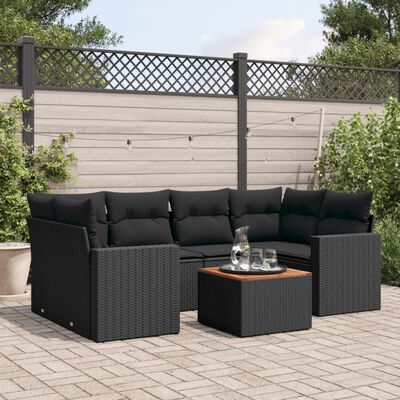 vidaXL Set de comedor de jardín 7 pzas y cojines ratán sintético negro