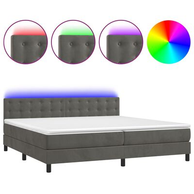 vidaXL Cama box spring colchón y LED terciopelo gris oscuro 200x200 cm