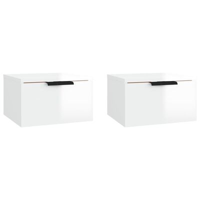 vidaXL Mesitas de noche de pared 2 uds blanco brillo 34x30x20 cm