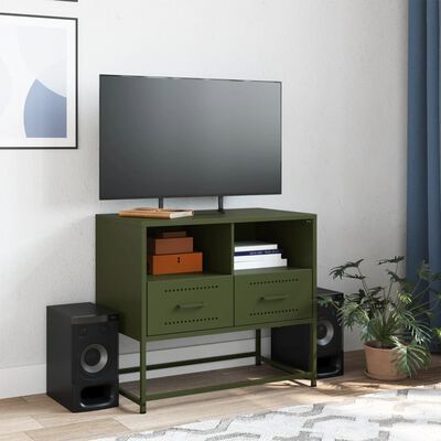 vidaXL Mueble para TV de acero verde oliva 68x39x60,5 cm