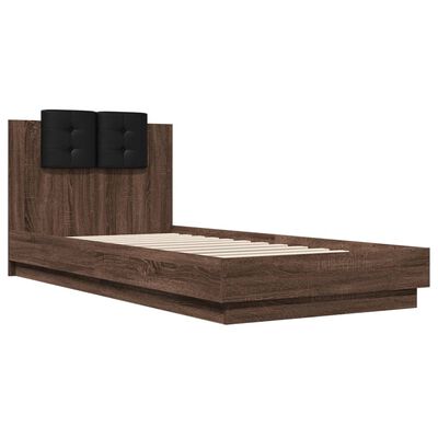 vidaXL Cama con cabecero madera de ingeniería marrón roble 100x200 cm