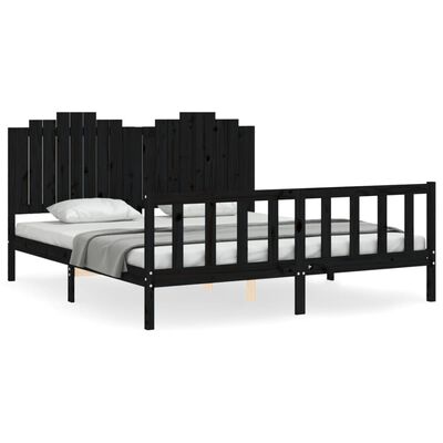 vidaXL Estructura de cama con cabecero madera maciza negro 180x200 cm