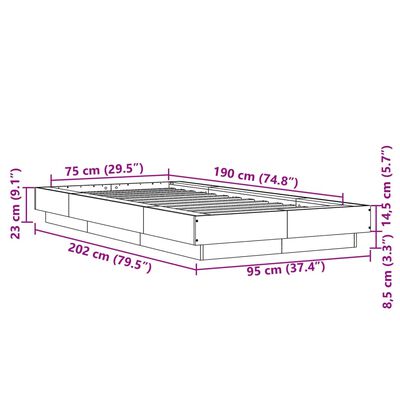 vidaXL Estructura cama con luces LED madera marrón roble 75x190 cm