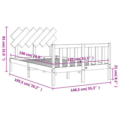 vidaXL Estructura cama de matrimonio con cabecero madera maciza negro