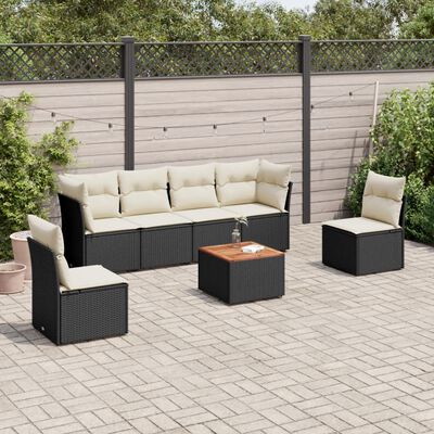 vidaXL Set de comedor de jardín 7 pzas y cojines ratán sintético negro