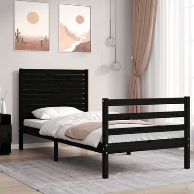 vidaXL Estructura de cama con cabecero madera maciza negro 90x200 cm