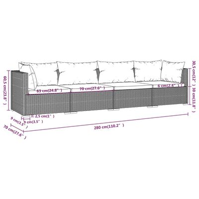 vidaXL Set de muebles de jardín 4 pzas y cojines ratán sintético negro