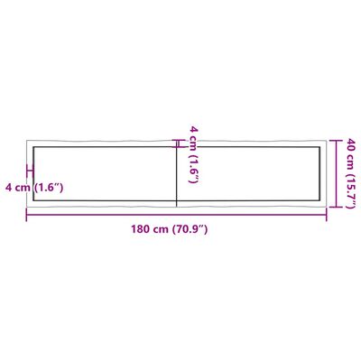 vidaXL Tablero mesa madera tratada borde vivo marrón 180x40x(2-6) cm