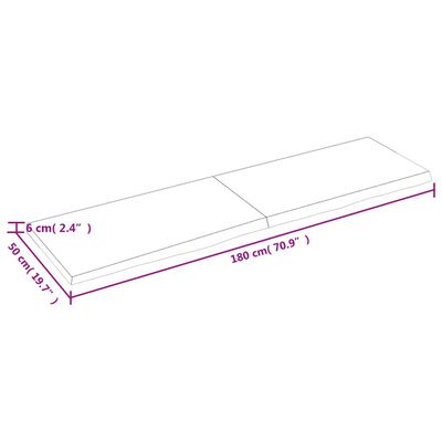 vidaXL Encimera de baño madera maciza sin tratar 180x50x(2-6) cm