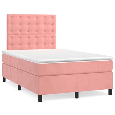 vidaXL Cama box spring con colchón terciopelo rosa 120x200 cm