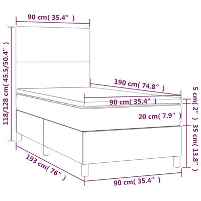 vidaXL Cama box spring y colchón LED cuero sintético negro 90x190 cm